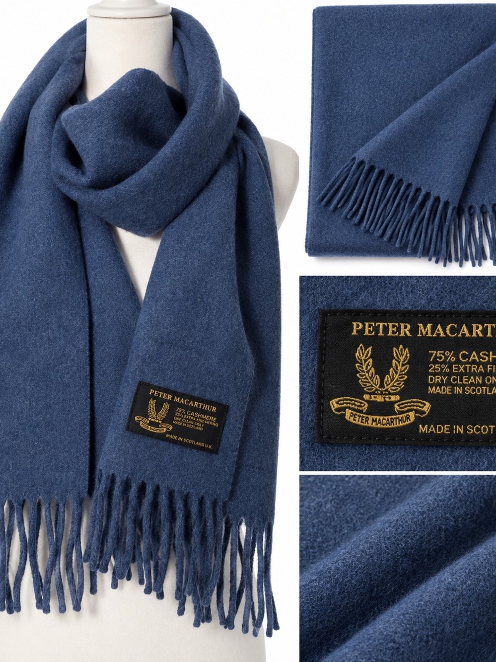 Women’s Blue Cashmere-Blend Fringe Scarf Scottish Classic Quiet Luxury